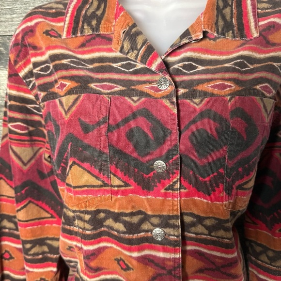 Chicos Design Corduroy Shirt Size 1 Medium 90s South Western Aztec Chic Boho - Picture 4 of 9